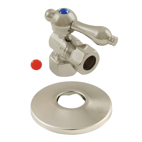 Kingston Brass CC44408K 1/2-Inch FIP X 1/2-Inch OD Comp Quarter-Turn Angle Stop Valve with Flange, Brushed Nickel CC44408K - main